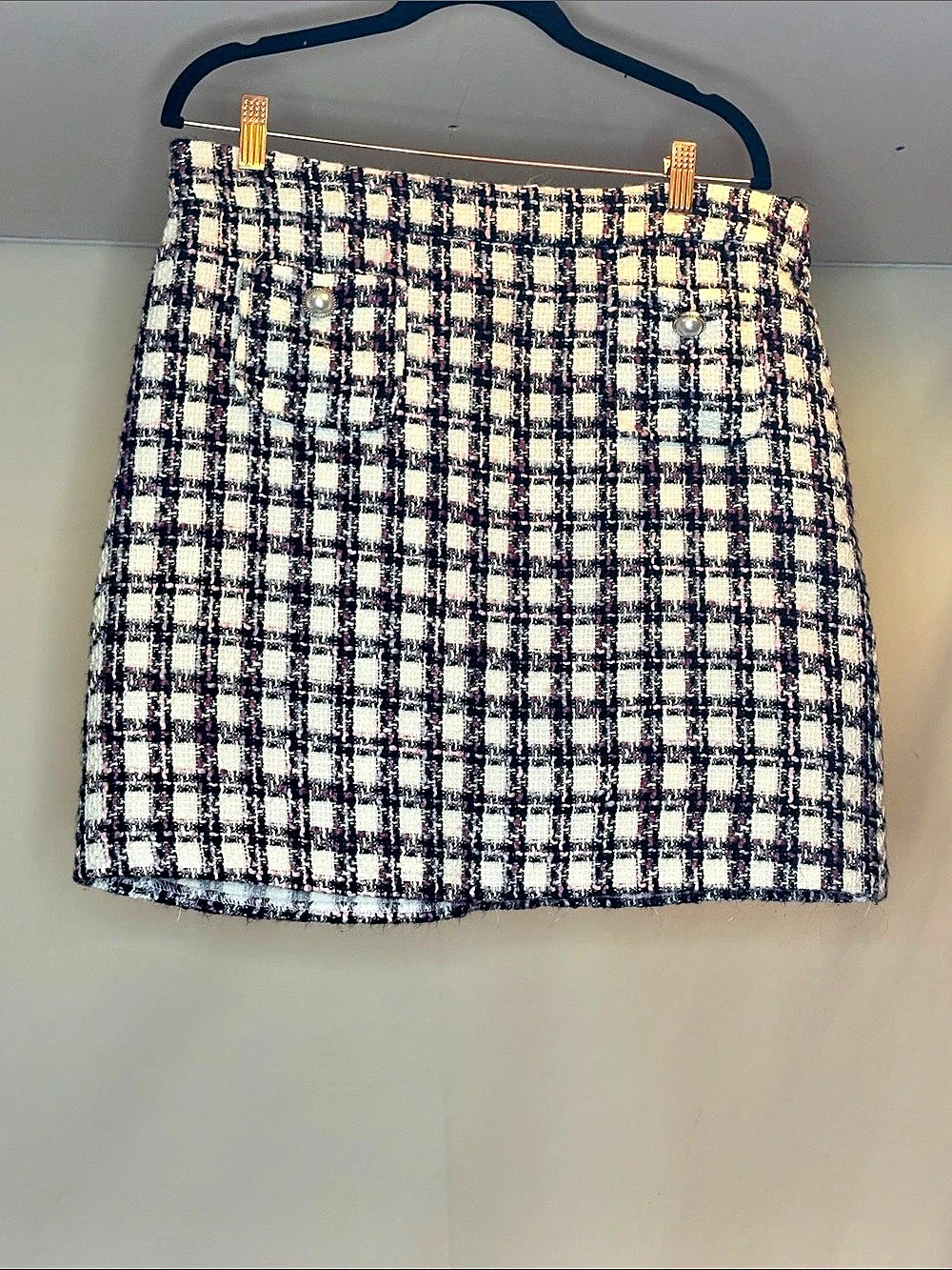 Checkered Mini Skirt in Black & Pink Like New